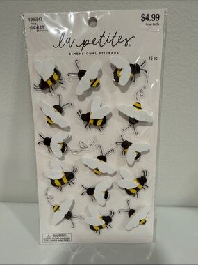 The Paper Studio White Black Gold la petites Dimensional Bee Stickers 15 pc